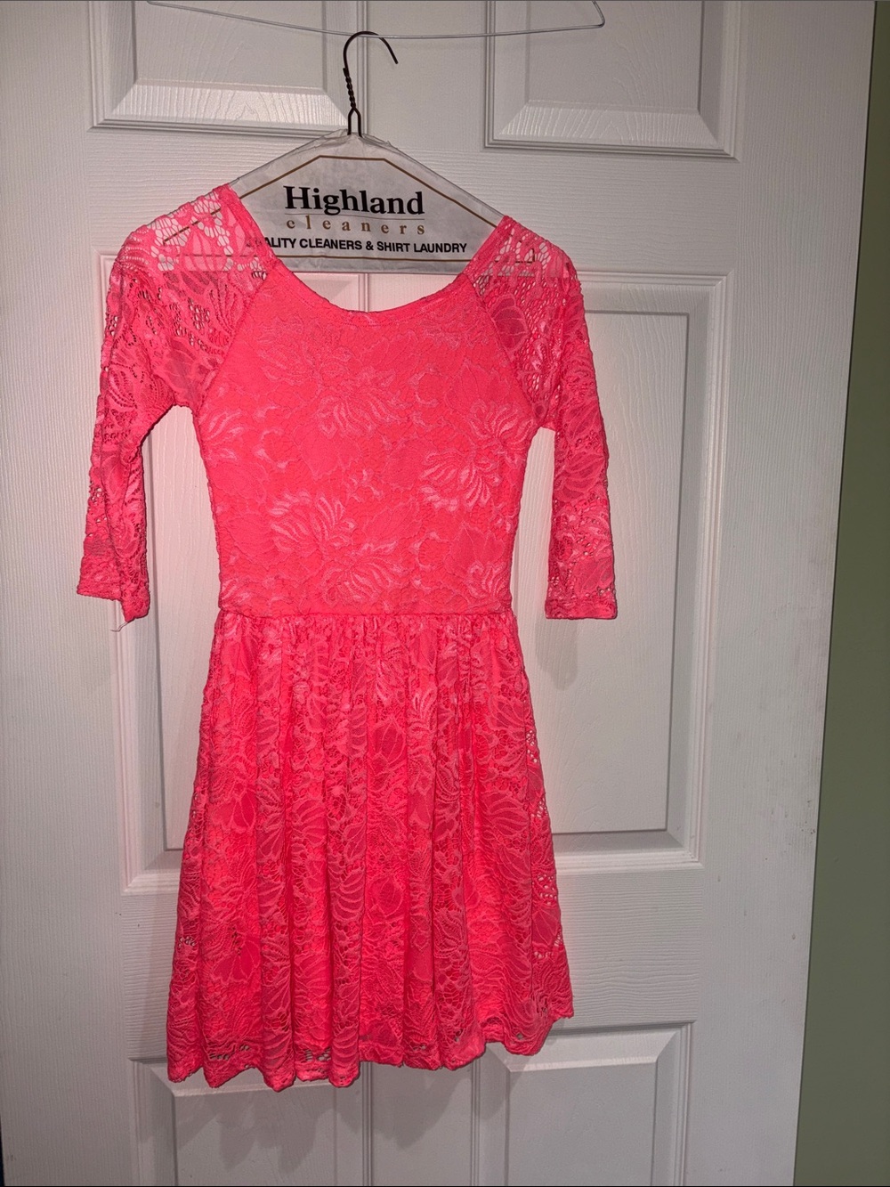 Gianni Bini Coral Pink Lace Backless Fit-and-Flare Dress